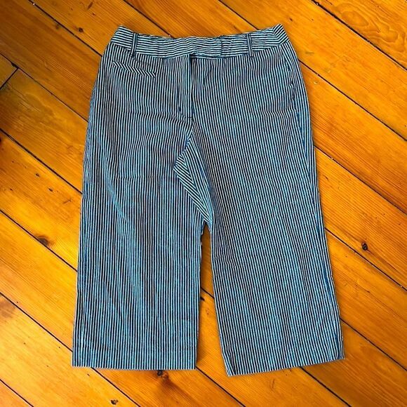 Sandro Sz 10 Railroad Pinstripe Wide Leg  Coolat Capri Jeans Short Pants - Picture 1 of 8